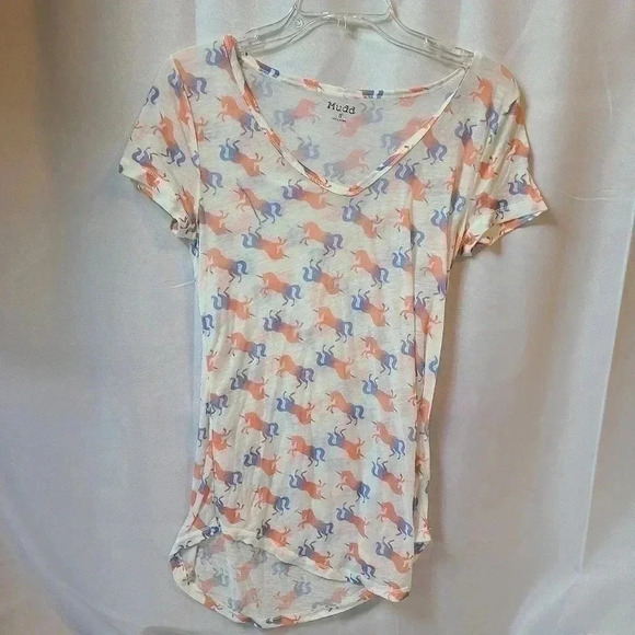 Mudd Tops - Mudd Unicorn Pattern Sheer Short Sleeve Blouse